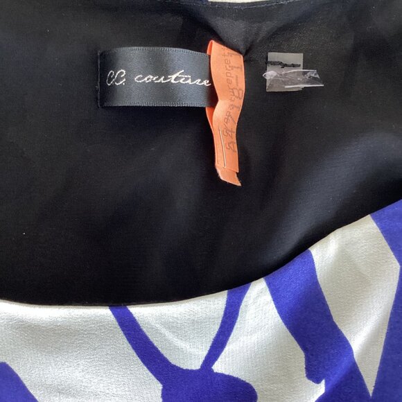 White with Cobalt Blue Foral Silk Dress with Sash - Picture 2 of 7